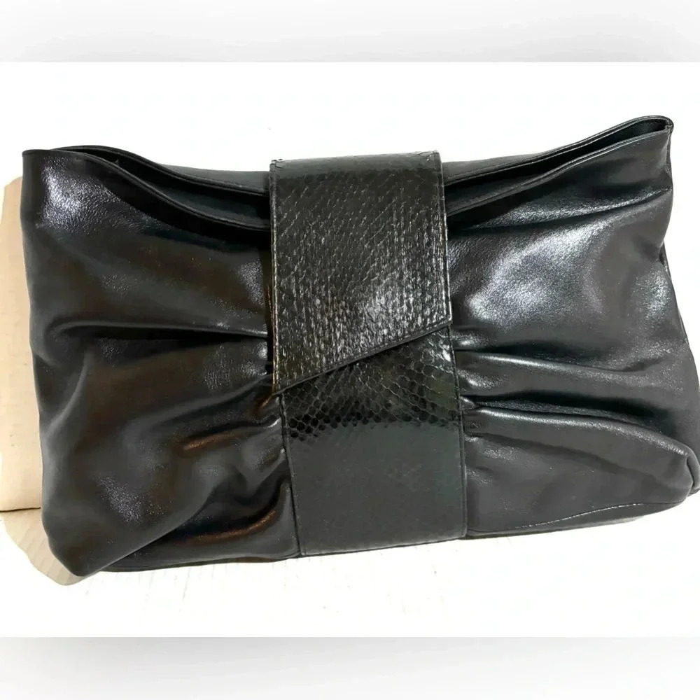 Vintage black snake skin leather clutch bag